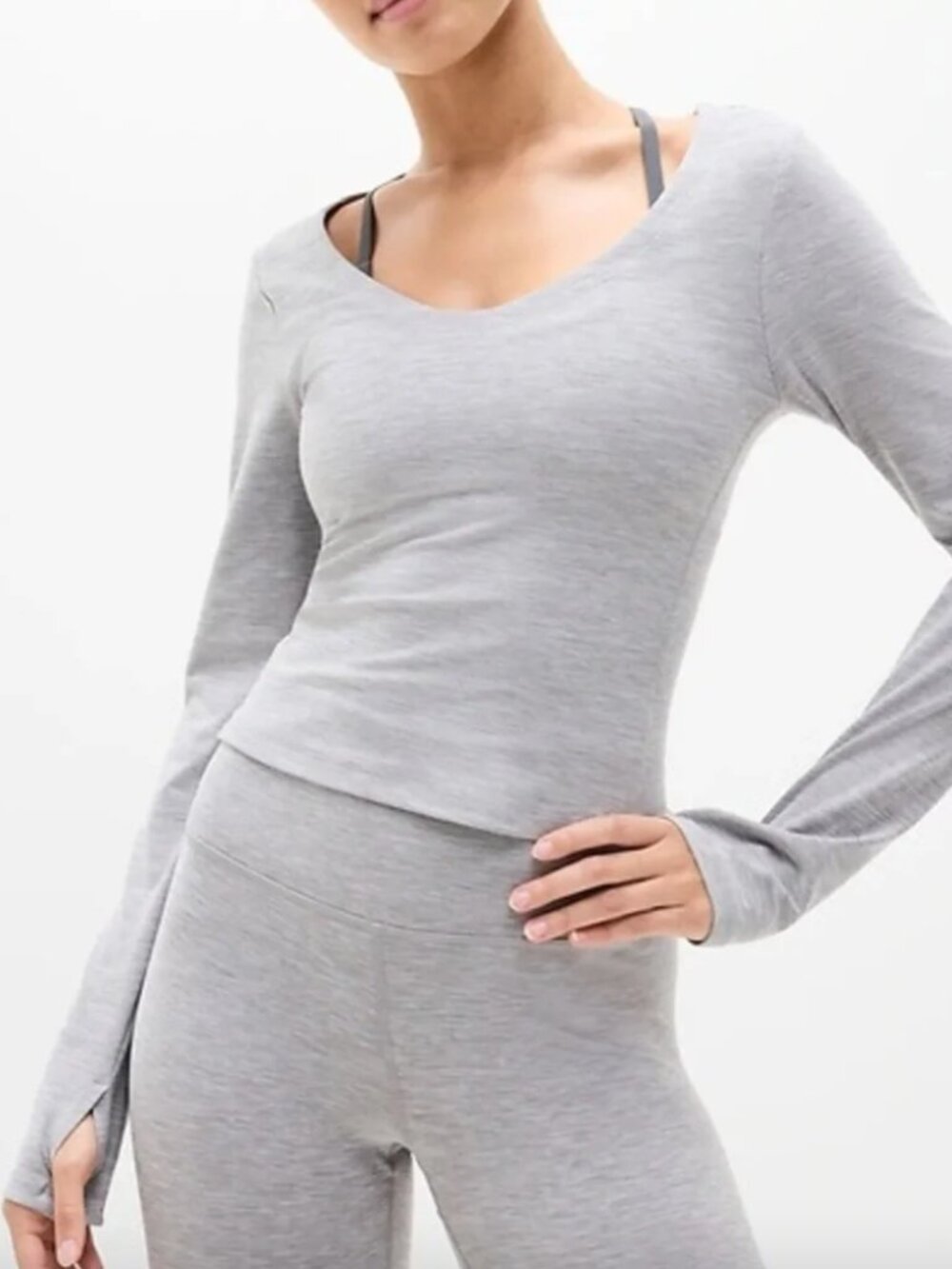 Athleta SoftLuxe Top Heathered Gray Long-Sleeve Scoop Neck Tee Size S